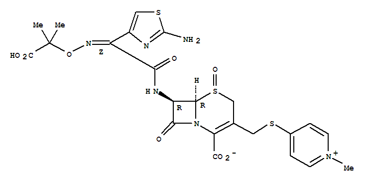 2-({[(1E)-1-(2-amino-1,3-thiazol-4-yl)-2-{[(6S,7S)-2-carboxy-3-{[(1-methylpyridinium-4-yl)sulfanyl]methyl}-5-oxido-8-oxo-5-thia-1-azabicyclo[4.2.0]oct-2-en-7-yl]amino}-2-oxoethylidene]amino}oxy)-2-methylpropanoate