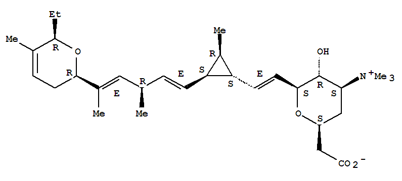 2H-Pyran-4-aminium,6-(carboxymethyl)-2-[2-[2-[5-(6-ethyl-3,6-dihydro-5-methyl-2H-pyran-2-yl)-3-methyl-1,4-hexadienyl]-3-methylcyclopropyl]ethenyl]tetrahydro-3-hydroxy-N,N,N-trimethyl-, inner salt,[2S-[2a[E[1R*,2R*[1E,3S*,4E,5(2S*,6S*)],3S*]],3b,4a,6a]]-