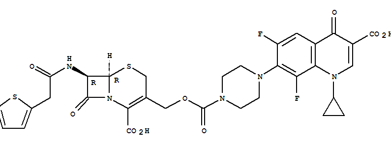 5-Thia-1-azabicyclo[4.2.0]oct-2-ene-2-carboxylicacid,3-[[[[4-(3-carboxy-1-cyclopropyl-6,8-difluoro-1,4-dihydro-4-oxo-7-quinolinyl)-1-piperazinyl]carbonyl]oxy]methyl]-8-oxo-7-[(2-thienylacetyl)amino]-,(6R-trans)-