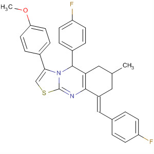 5H-Thiazolo[2,3-b]quinazoline,5-(4-fluorophenyl)-9-[(4-fluorophenyl)methylene]-6,7,8,9-tetrahydro-3-(4-methoxyphenyl)-7-methyl-, (9E)-