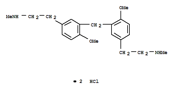 2,2'-[methanediylbis(4-methoxybenzene-3,1-diyl)]bis(N-methylethanamine) dihydrochloride molecular structure