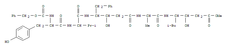 methyl (3S)-4-[[(2S)-2-[[4-[[(2S)-2-[[(2S)-2-benzyloxycarbonylamino-3-(4-hydroxyphenyl)propanoyl]amino]-3-methyl-butanoyl]amino]-3-hydroxy-5-phenyl-pentanoyl]amino]propanoyl]amino]-3-hydroxy-6-methyl-heptanoate molecular structure
