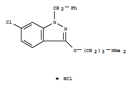 3-[(1-benzyl-6-chloro-1H-indazol-3-yl)oxy]-N,N-dimethylpropan-1-amine hydrochloride (1:1) molecular structure