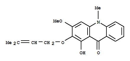 1-hydroxy-3-methoxy-10-methyl-2-[(3-methylbut-2-en-1-yl)oxy]acridin-9(10H)-one molecular structure