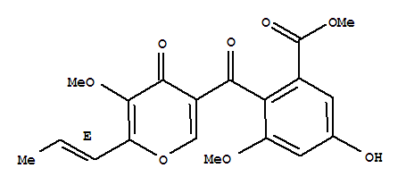 Benzoicacid, 5-hydroxy-3-methoxy-2-[[5-methoxy-4-oxo-6-(1-propenyl)-4H-pyran-3-yl]carbonyl]-,methyl ester, (E)-