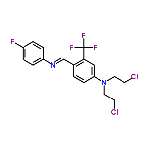 n,n-bis(2-chloroethyl)-4-{(e)-[(4-fluorophenyl)imino]methyl}-3-(trifluoromethyl)aniline molecular structure