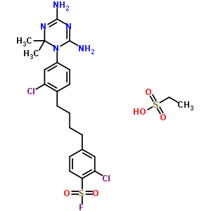 ethanesulfonic acid - 2-chloro-4-{4-[2-chloro-4-(4,6-diamino-2,2-dimethyl-1,3,5-triazin-1(2H)-yl)phenyl]butyl}benzenesulfonyl fluoride (1:1) molecular structure