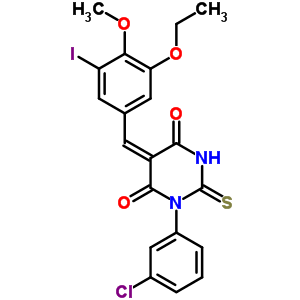(5E)-1-(3-chlorophenyl)-5-(3-ethoxy-5-iodo-4-methoxybenzylidene)-2-thioxodihydropyrimidine-4,6(1H,5H)-dione molecular structure