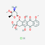 (1S,3S)-3-acetyl-3,5,12-trihydroxy-10-methoxy-6,11-dioxo-1,2,3,4,6,11-hexahydrotetracen-1-yl 3-amino-2,3,6-trideoxy-4-O-methyl-alpha-L-lyxo-hexopyranoside hydrochloride (1:1) molecular structure