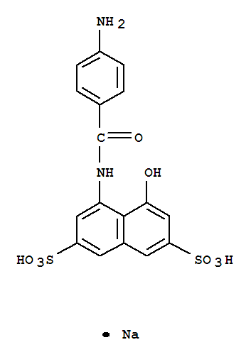 sodium hydrogen 4-[(4-aminobenzoyl)amino]-5-hydroxynaphthalene-2,7-disulphonate molecular structure