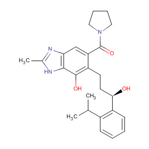 Methanone,[7-hydroxy-6-[(3R)-3-hydroxy-3-[2-(1-methylethyl)phenyl]propyl]-2-methyl-1H-benzimidazol-5-yl]-1-pyrrolidinyl- molecular structure