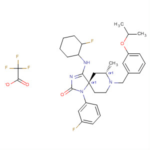 1,3,8-Triazaspiro[4.5]dec-3-en-2-one,4-[(2-fluorocyclohexyl)amino]-1-(3-fluorophenyl)-7-methyl-8-[[3-(1-methylethoxy)phenyl]methyl]-, (5R,7S)-rel-, 2,2,2-trifluoroacetate (1:1) molecular structure